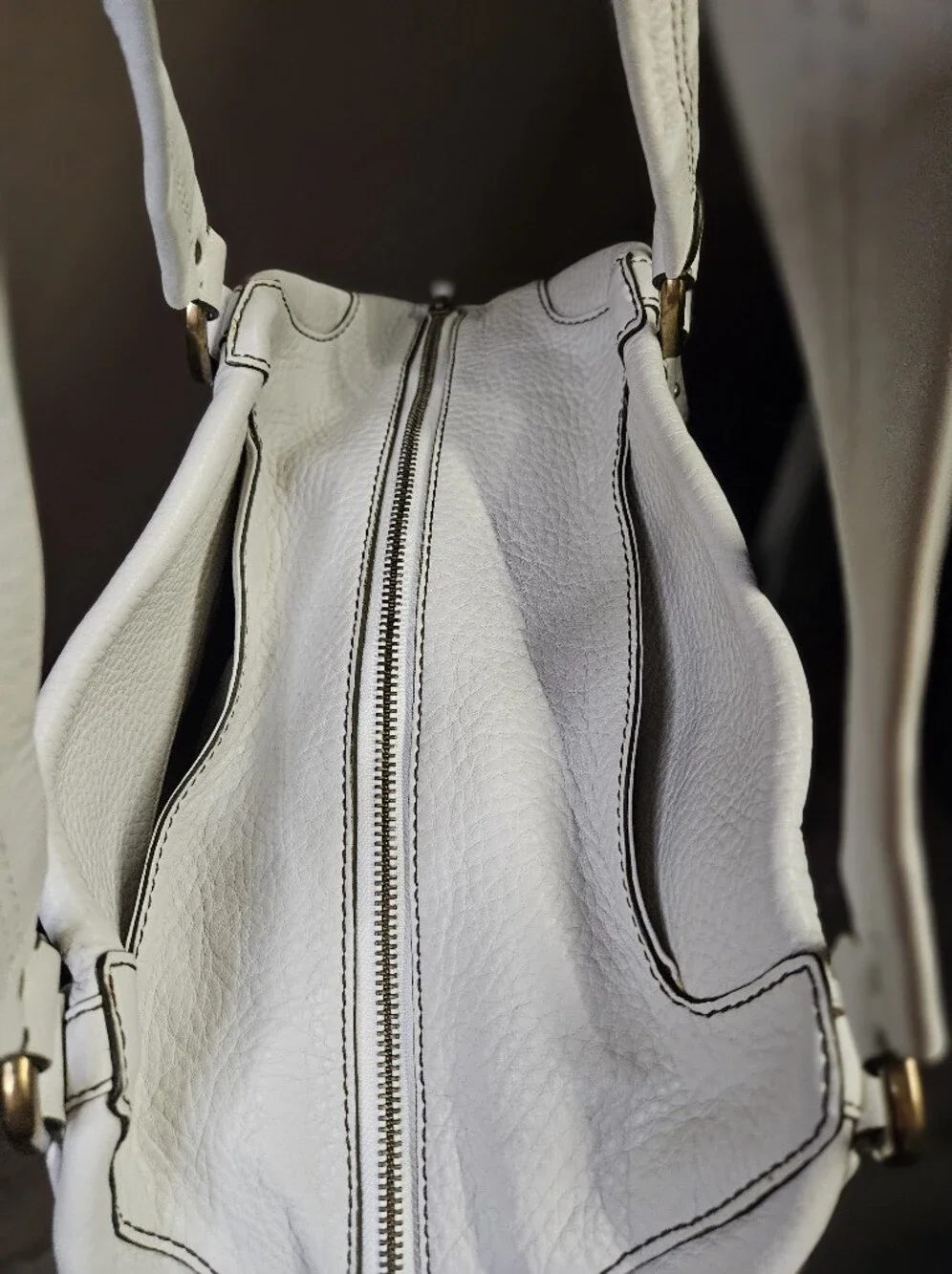 Cole Haan White Pebbled Leather Slouchy Satchel
